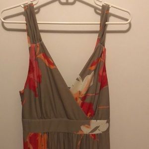 Tan maxi dress with floral print